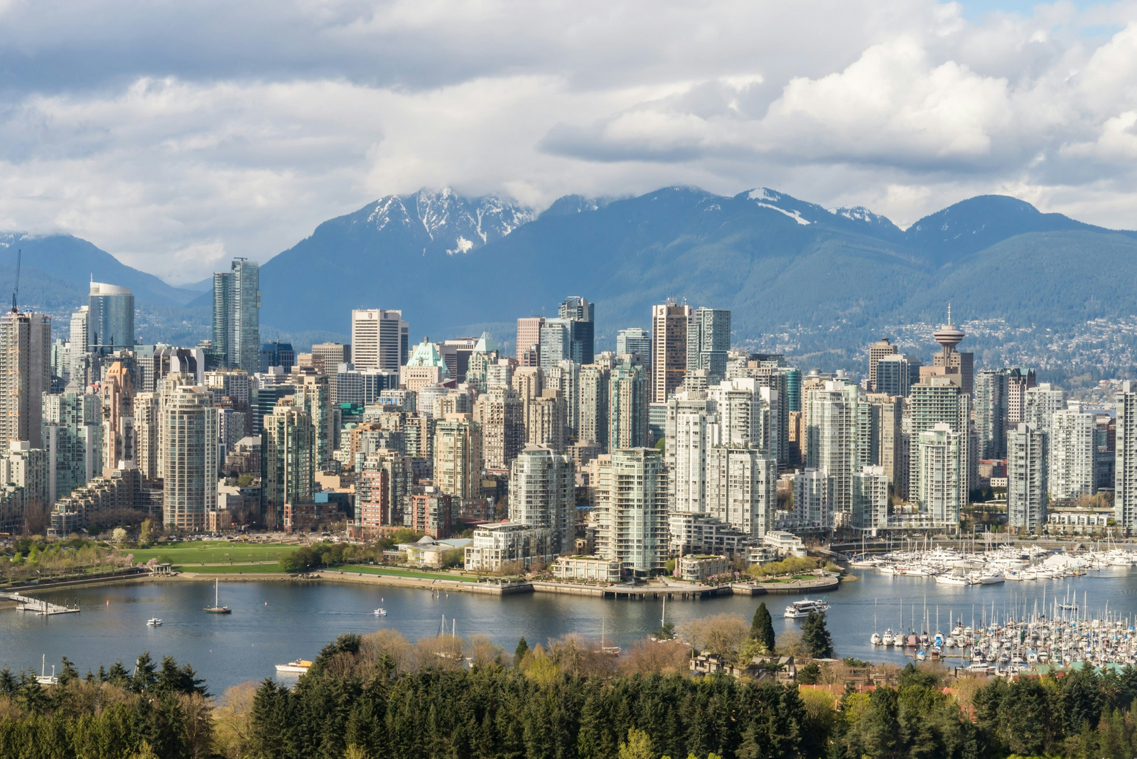 Vancouver British Columbia skyline with mountains in the background