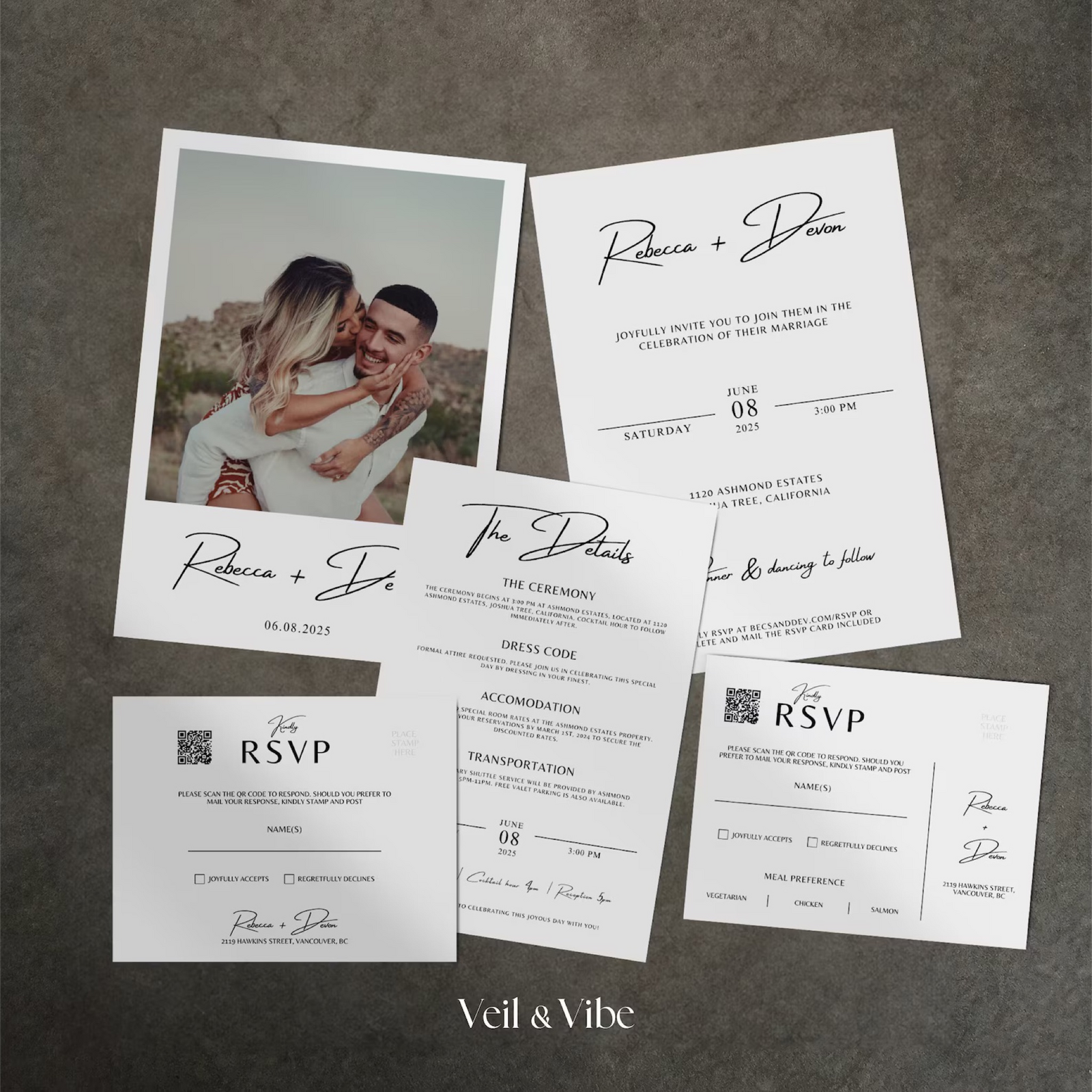 Wedding invitation suite with envelopes and calligraphy addressing